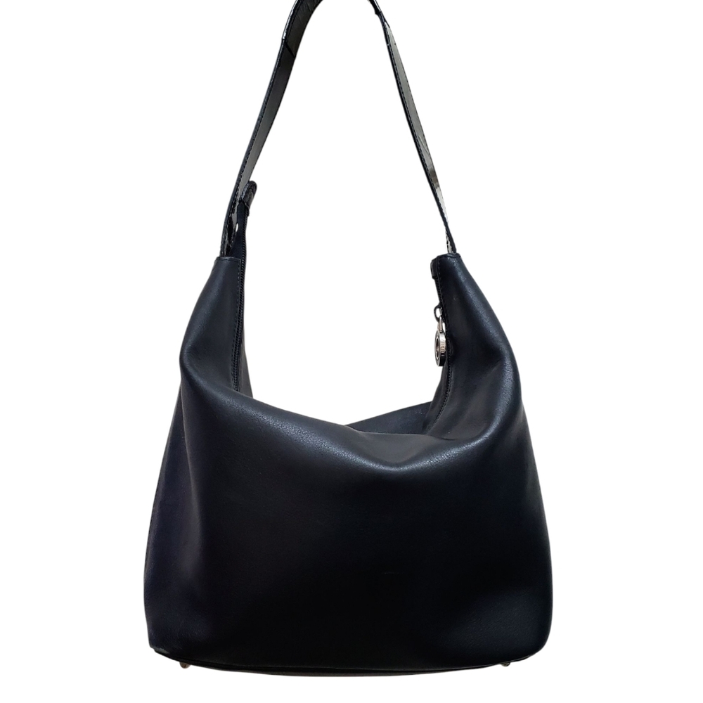 FURLA Leather with Patent Leather Trim Shoulder Bag in Black